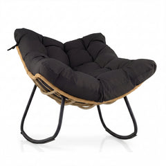 Outdoor Papasan Rocking Chair Oversized PE Wicker Patio Egg Chair with Thick Cushion-Black