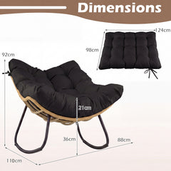 Outdoor Papasan Rocking Chair Oversized PE Wicker Patio Egg Chair with Thick Cushion-Black