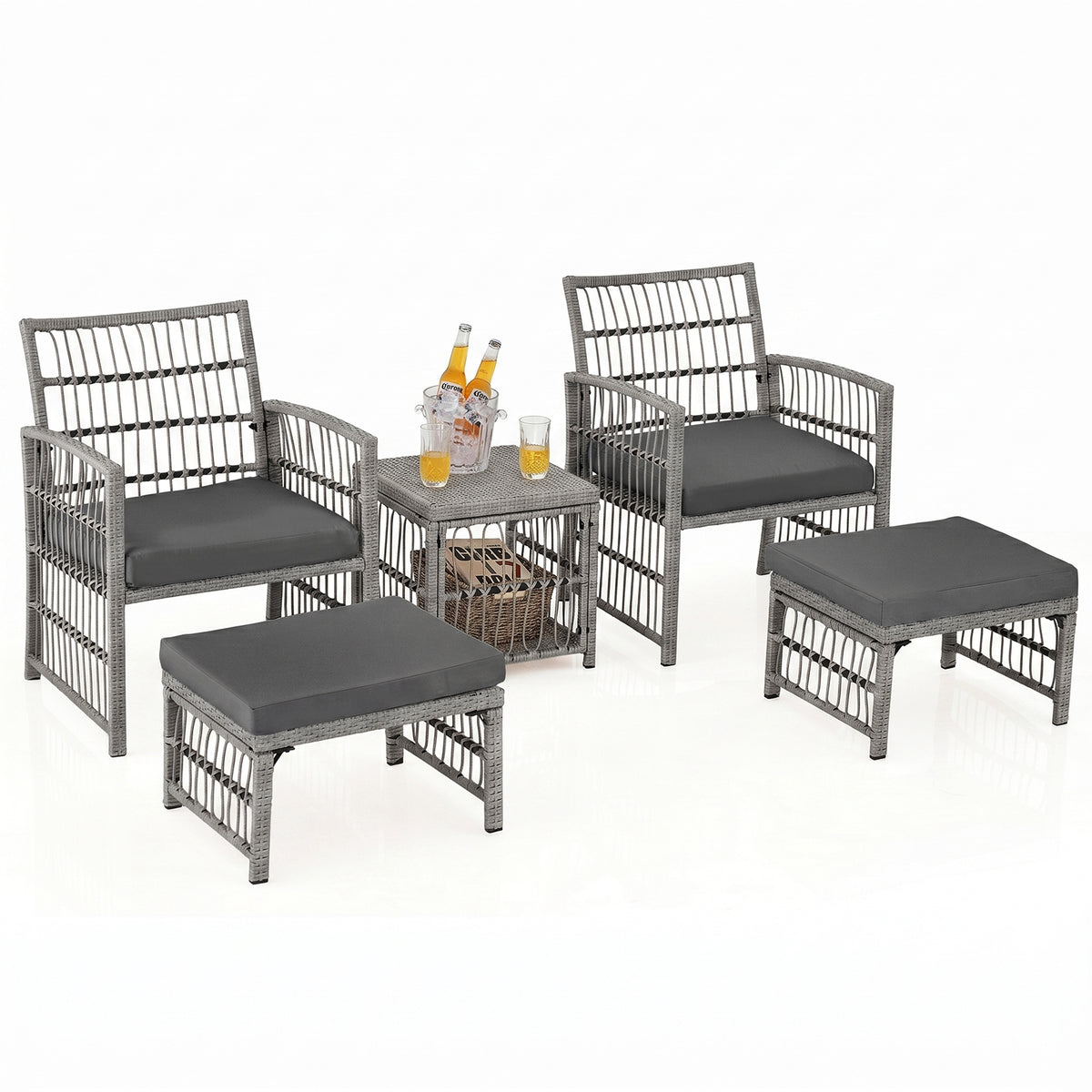 Outdoor Rattan Conversation Set with Seat and Back Cushions for Backyard and Poolsida