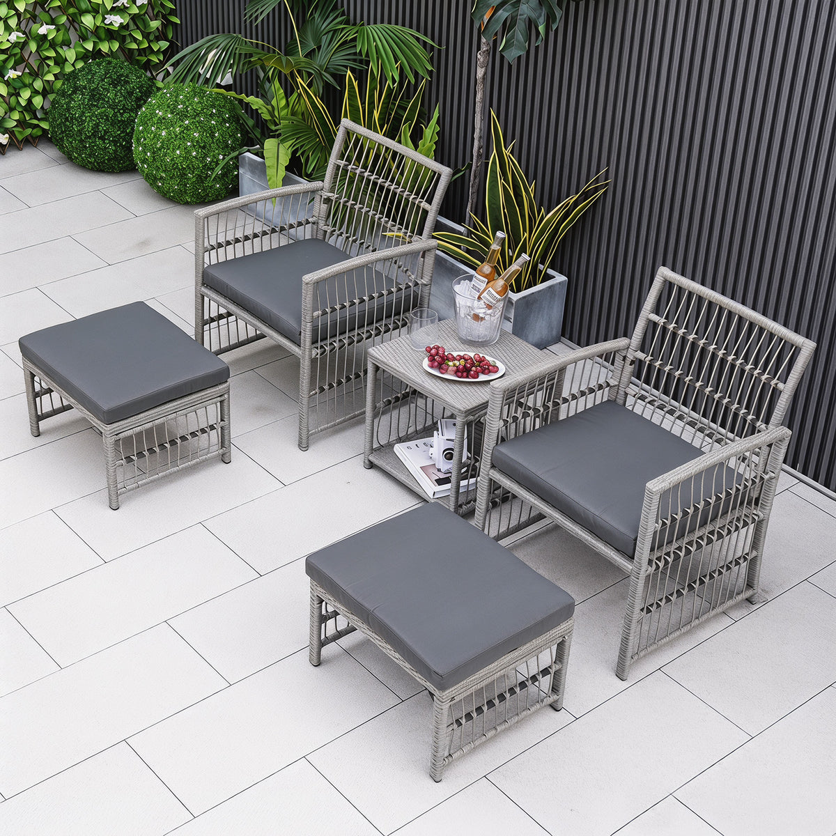 Outdoor Rattan Conversation Set with Seat and Back Cushions for Backyard and Poolsida