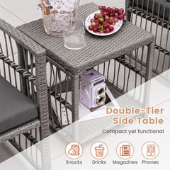 Outdoor Rattan Conversation Set with Seat and Back Cushions for Backyard and Poolsida