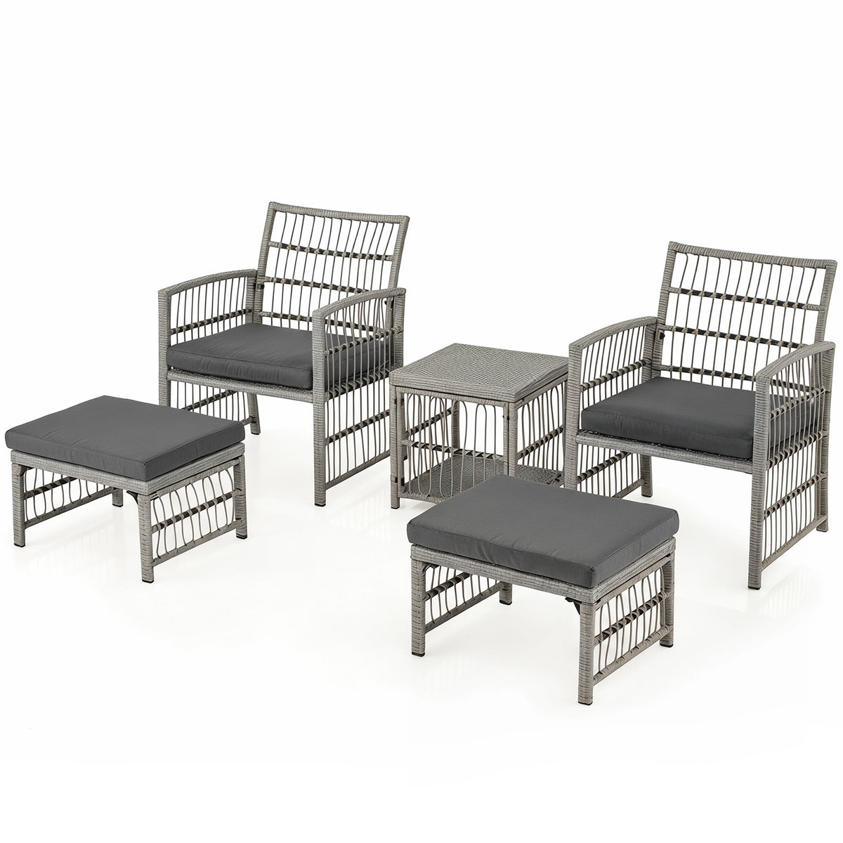 Outdoor Rattan Conversation Set with Seat and Back Cushions for Backyard and Poolsida