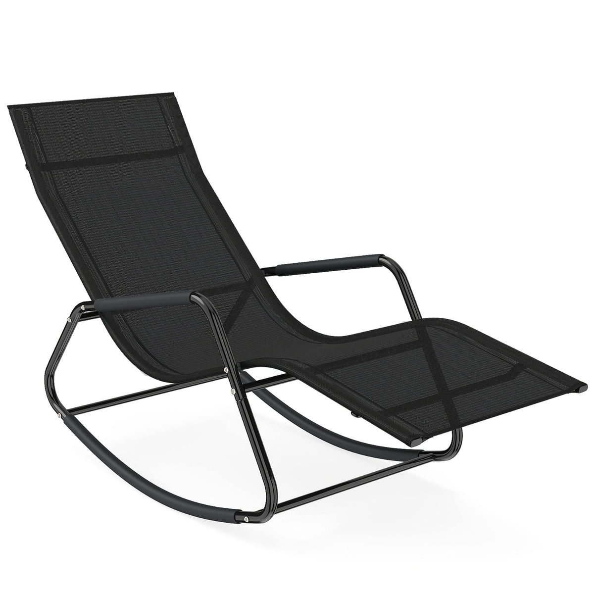 Outdoor Rocking Chair and Patio Lounge Chair with Curved Armrests and Back Support Bar for Garden-Black