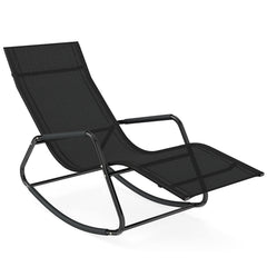 Outdoor Rocking Chair and Patio Lounge Chair with Curved Armrests and Back Support Bar for Garden-Black