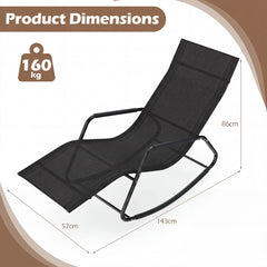 Outdoor Rocking Chair and Patio Lounge Chair with Curved Armrests and Back Support Bar for Garden-Black