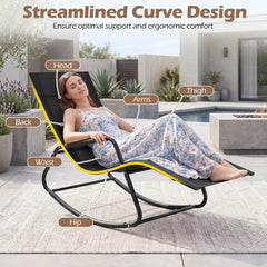 Outdoor Rocking Chair and Patio Lounge Chair with Curved Armrests and Back Support Bar for Garden-Black