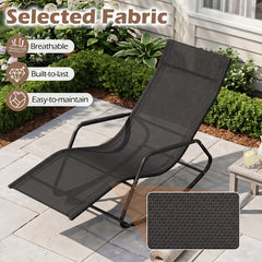 Outdoor Rocking Chair and Patio Lounge Chair with Curved Armrests and Back Support Bar for Garden-Black