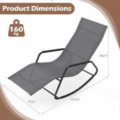 Outdoor Rocking Chair and Patio Lounge Chair with Curved Armrests and Back Support Bar for Garden-Grey