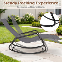 Outdoor Rocking Chair and Patio Lounge Chair with Curved Armrests and Back Support Bar for Garden-Grey