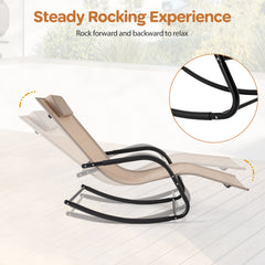 Outdoor Rocking Chair and Patio Lounge Chair with Detachable Headrest and Curved Armrests-Beige