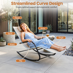 Outdoor Rocking Chair and Patio Lounge Chair with Detachable Headrest and Curved Armrests-Beige