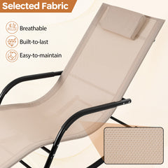 Outdoor Rocking Chair and Patio Lounge Chair with Detachable Headrest and Curved Armrests-Beige