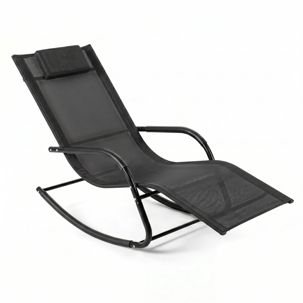Outdoor Rocking Chair and Patio Lounge Chair with Detachable Headrest and Curved Armrests-Black