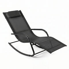 Outdoor Rocking Chair and Patio Lounge Chair with Detachable Headrest and Curved Armrests-Black