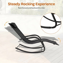 Outdoor Rocking Chair and Patio Lounge Chair with Detachable Headrest and Curved Armrests-Black