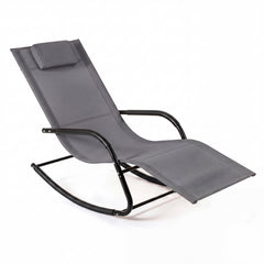 Outdoor Rocking Chair and Patio Lounge Chair with Detachable Headrest and Curved Armrests-Grey