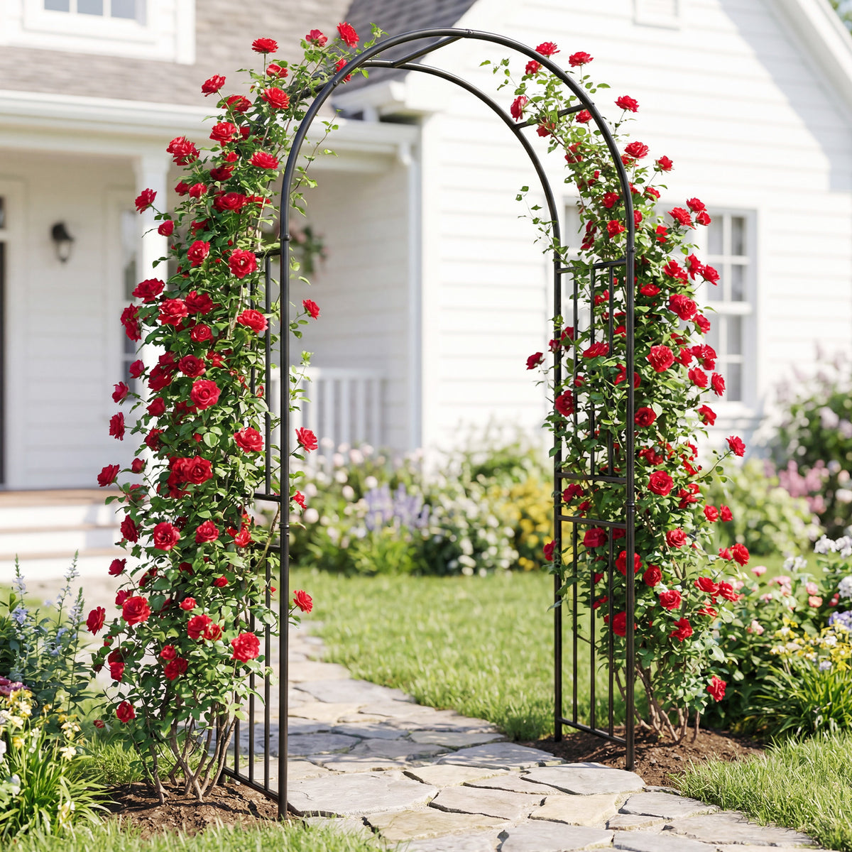 Outdoor Steel Arbor for Wedding Ceremony and Garden Lawn Party-Black