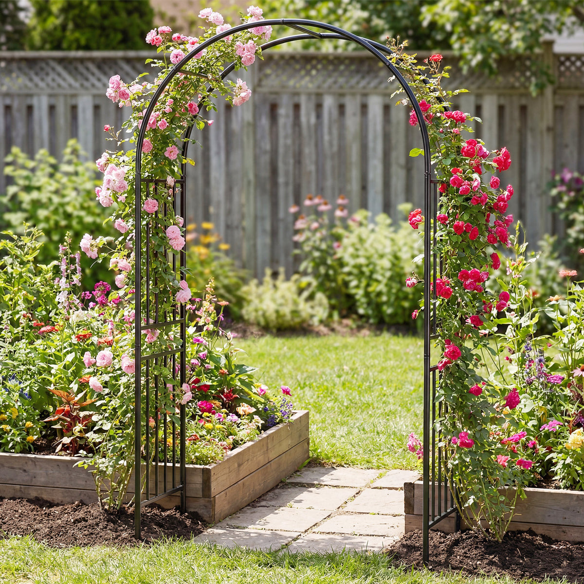 Outdoor Steel Arbor for Wedding Ceremony and Garden Lawn Party-Black