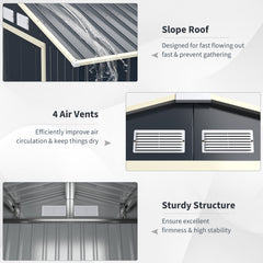 Outdoor Storage Shed 9.1x6.3 FT with Extension Kit & Sliding Door for Garden Backyard-Grey