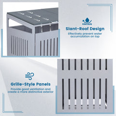 Outdoor Trash Can Storage Shed for 2 Bins with Gas Struts and Lockable Grilled Doors-Silver