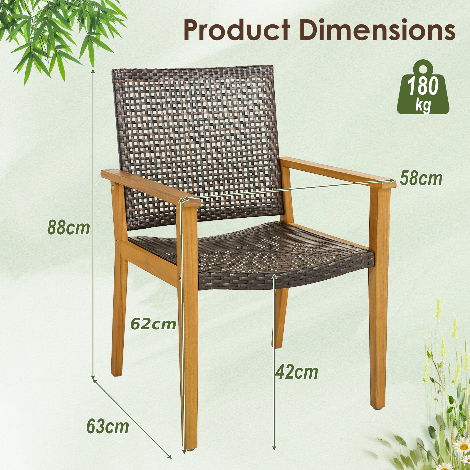 Outdoor Acacia Wood and PE Wicker Chairs with Armrests