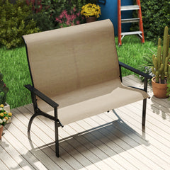 Outdoor Adirondack Bench Chair with High Back and Armrests-Coffee