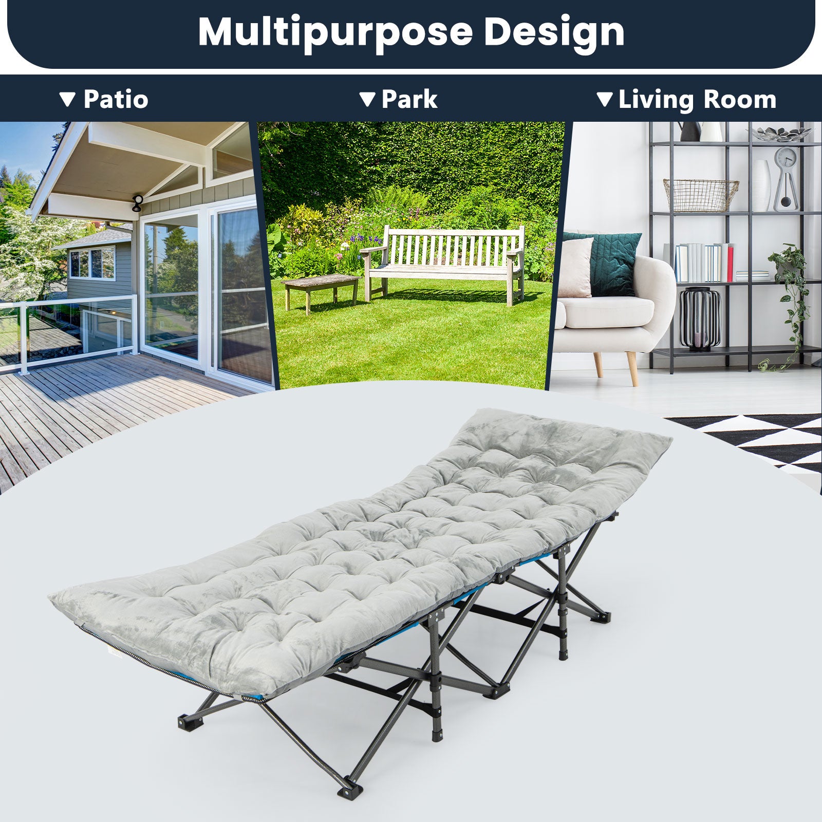 Outdoor Camping Cot Pads Crystal Velvet Sleeping Pads Mattress-Grey