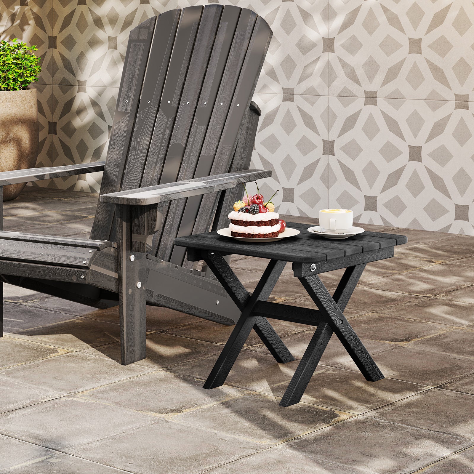 Outdoor Folding Side Table-Black
