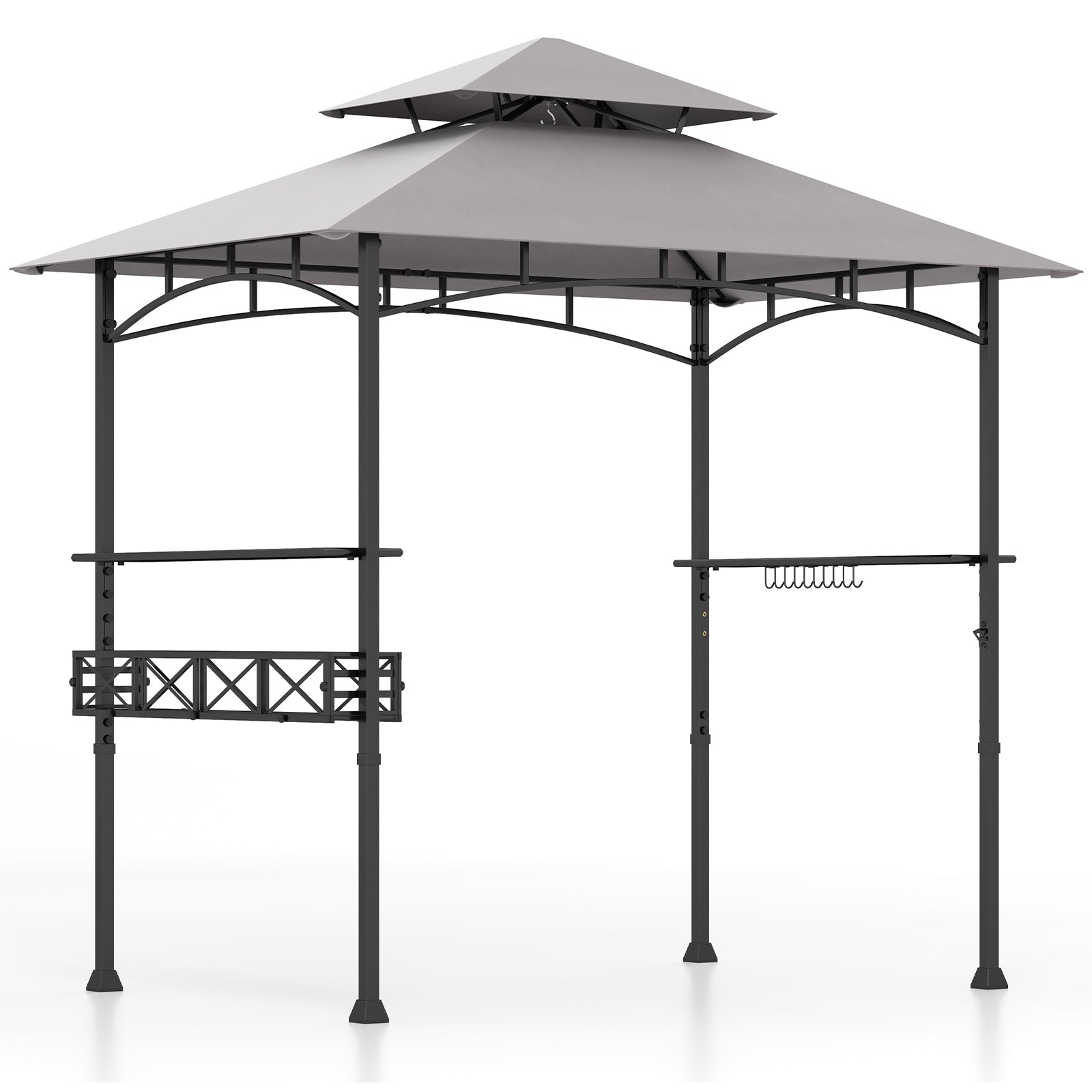 Outdoor Grill Gazebo Double Tiered BBQ Canopy Tent with 2 Side Shelves-Grey