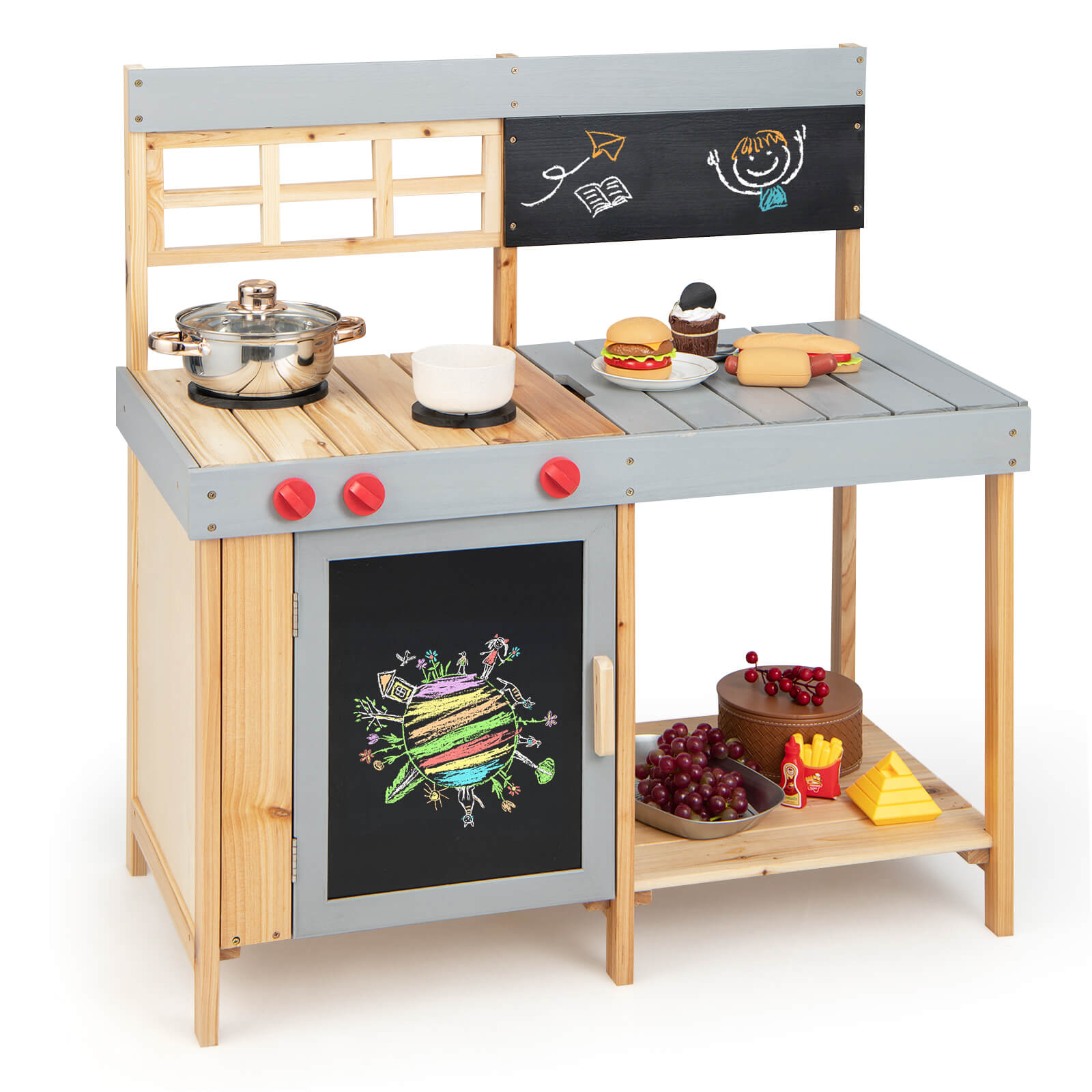 Kids Wooden Mud Kitchen Set with Chalkboard