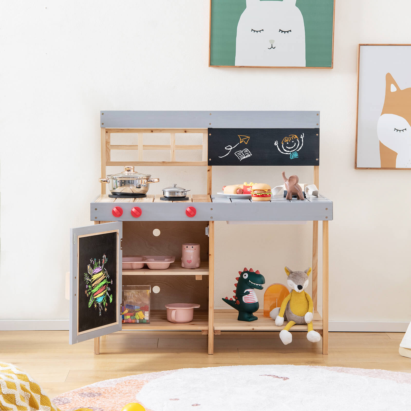 Kids Wooden Mud Kitchen Set with Chalkboard