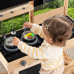 Outdoor Kids Pretend Play Kitchen with 2 Removable Sinks-Natural