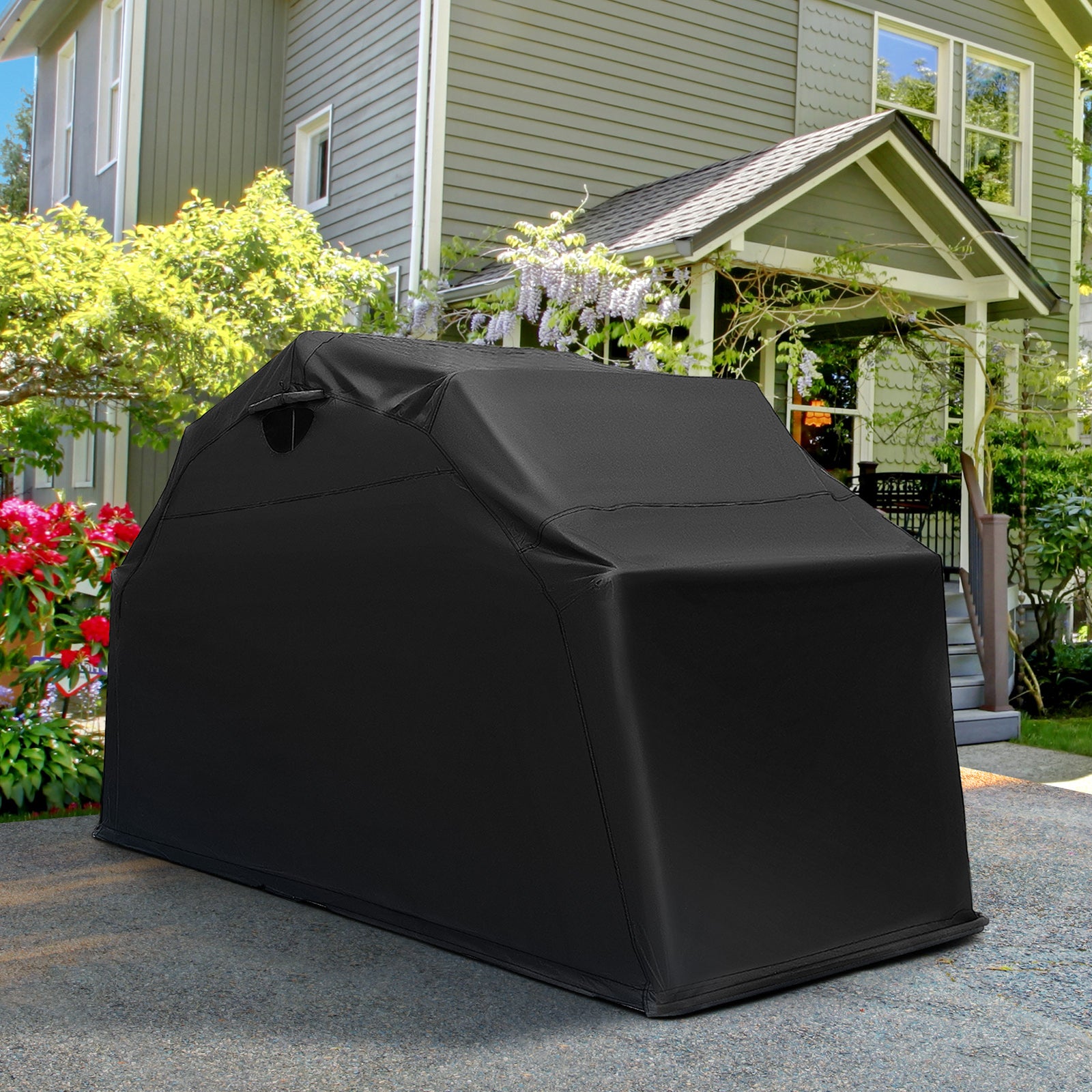 Outdoor Motorcycle Shelter Storage Shed with 600D Oxford Fabric Cover-Black