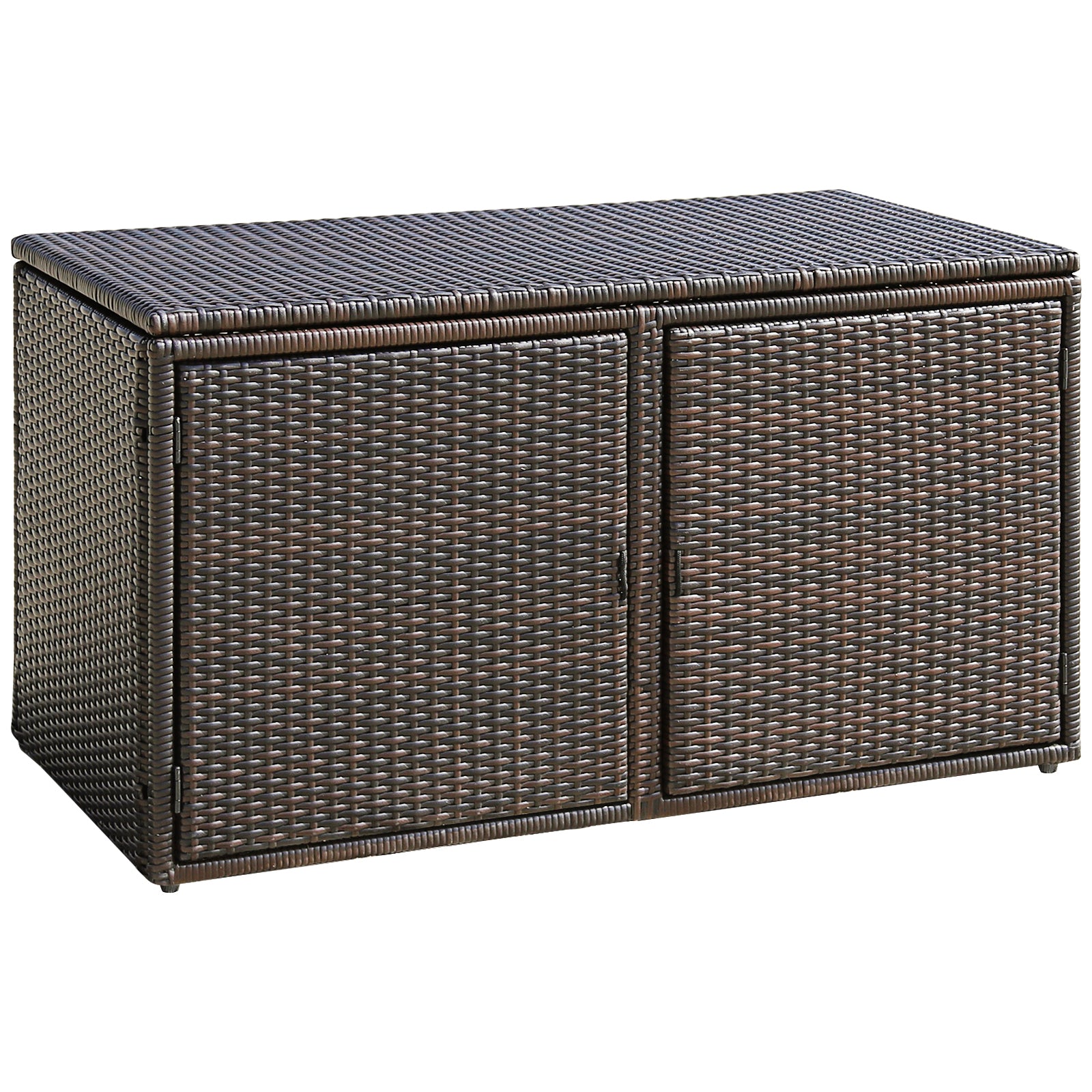 330L 2-Tier Outdoor PE Wicker Storage Box with Lid and Front Doors-Brown