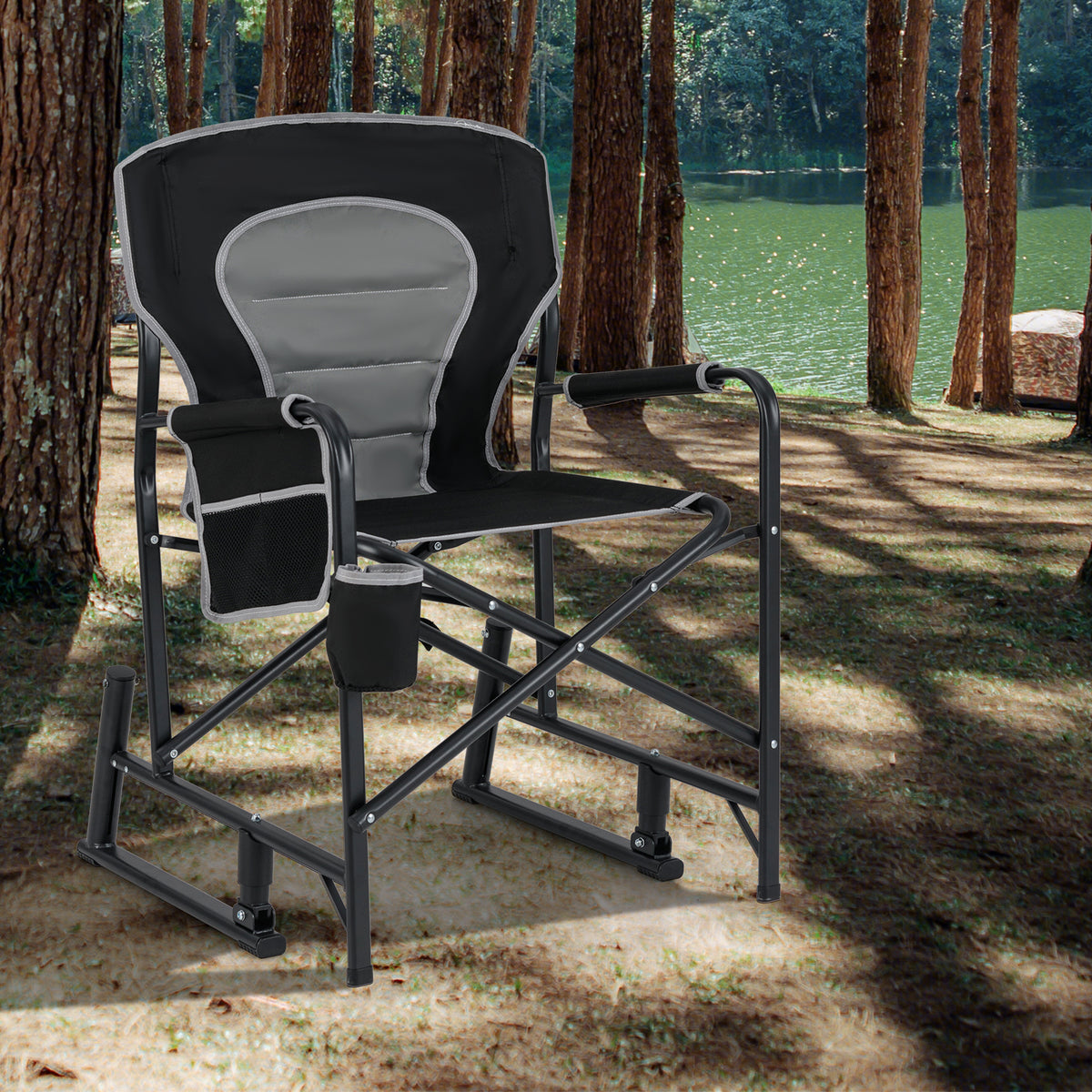 Outdoor Rocker Camping Chair Portable Foldable Rocking Chair-Black