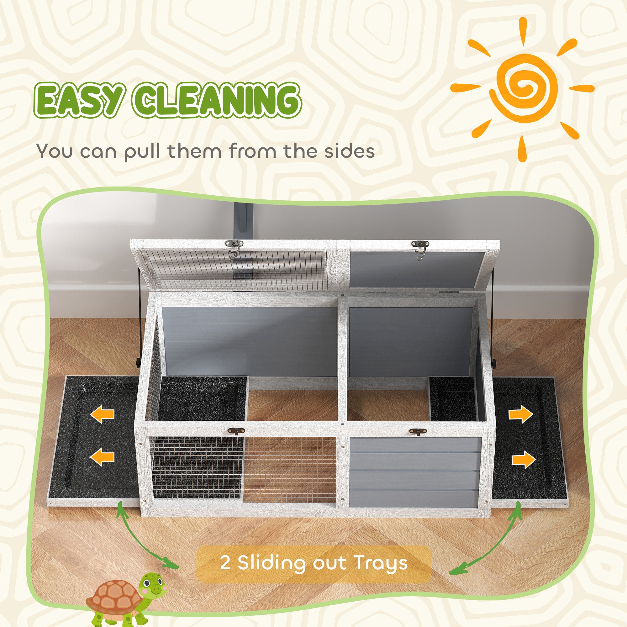 PawHut Wooden Tortoise Enclosure, Tortoise House w/ Lamp Holder, for Outdoor, Indoor, Light Grey