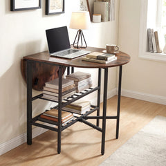 Oval dining table with 2 folding side panels and a metal frame for 4 people-Rustic Brown