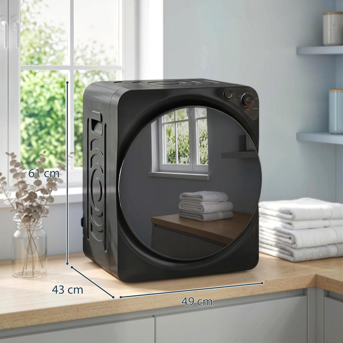 HOMCOM 5kg Vented Tumble Dryer, 1000W Compact Tumble Dryer with 5 Drying Modes, Stainless Steel Tub, Black