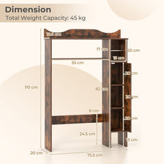 Dimension diagram of the rustic brown over the toilet storage cabinet