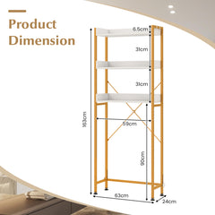 3-Tier Over The Toilet Storage Rack with 4 Hooks and Adjustable Bottom Bar-White