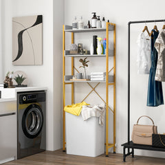 3-Tier Over The Toilet Storage Rack with 4 Hooks and Adjustable Bottom Bar-White