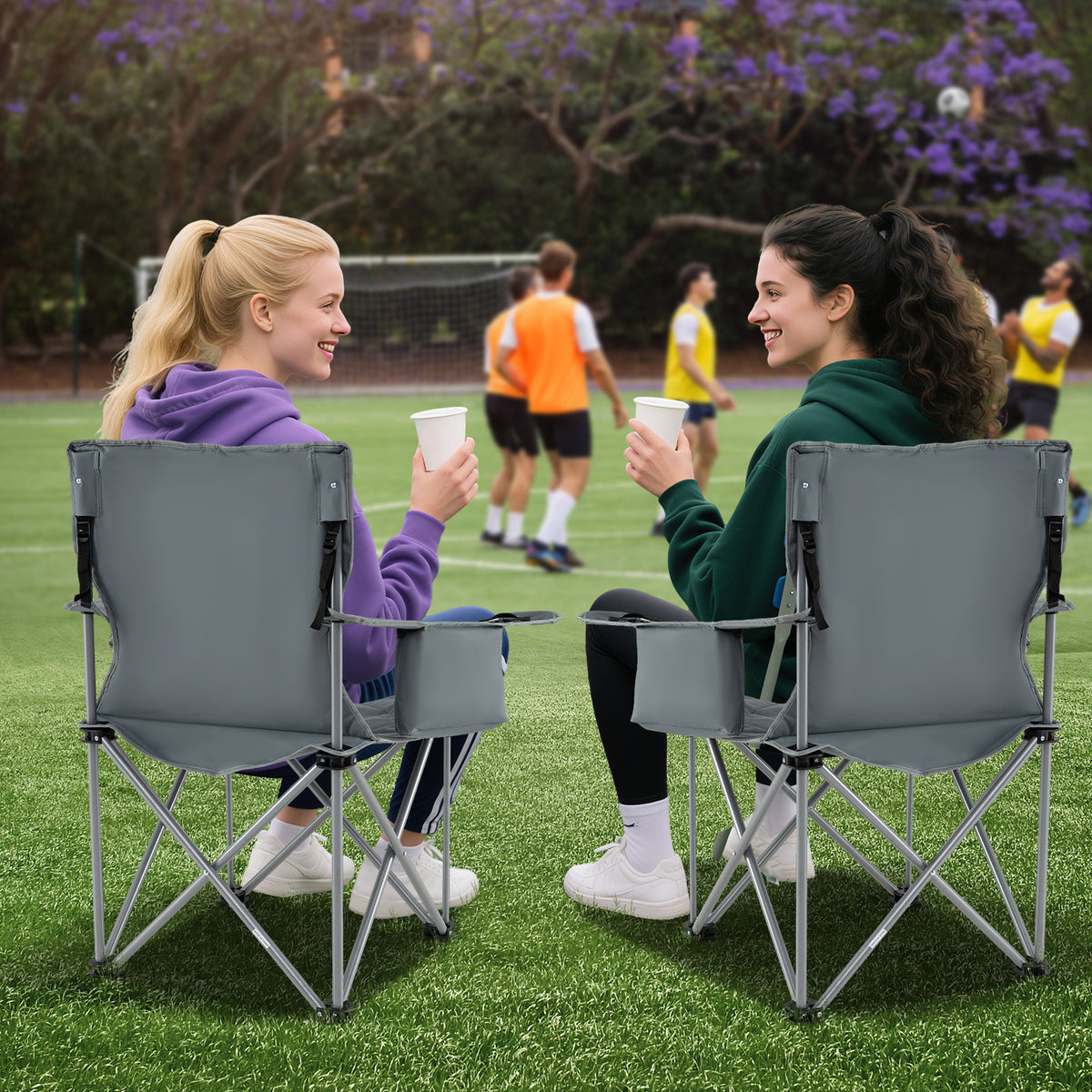 Oversized Camping Chair Heavy Duty Outdoor Folding Chair-Grey