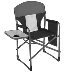 Oversized Padded Folding Camping Chair with Side Table-Black