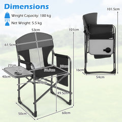 Oversized Padded Folding Camping Chair with Side Table-Black