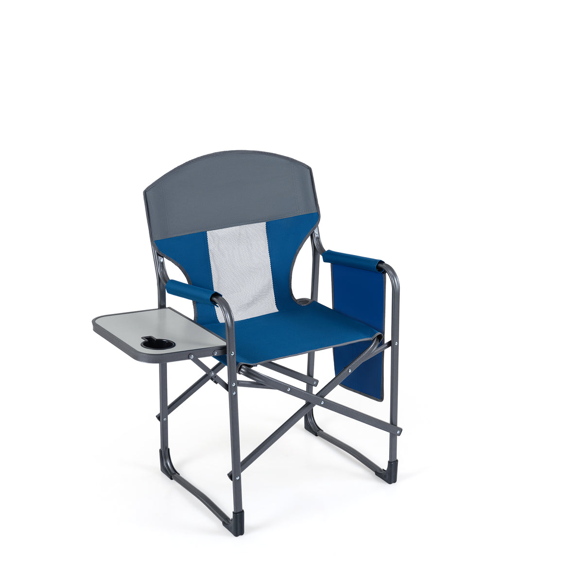 Oversized Padded Folding Camping Chair with Side Table-Navy