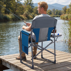 Oversized Padded Folding Camping Chair with Side Table-Navy
