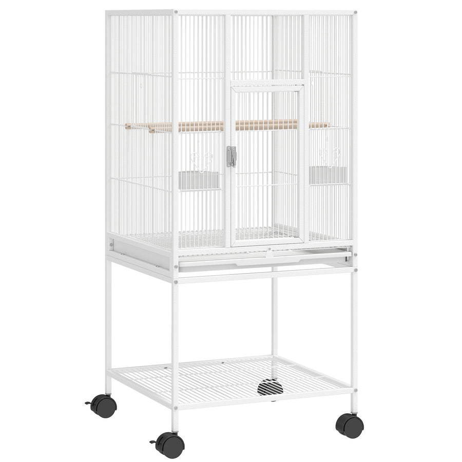 PawHut Bird Cage Detachable with Rolling Stand Parrot Cage with Storage Shelf White