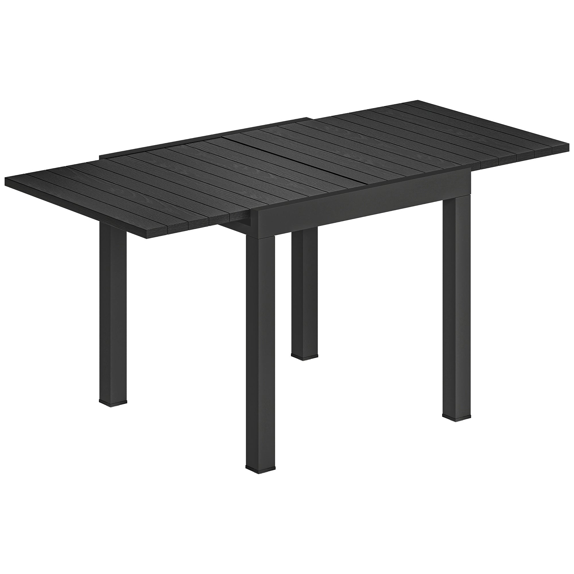 Outsunny Extending Garden Table for 4-6, Aluminium Outdoor Dining Table with Faux Wood Slatted Top, Black