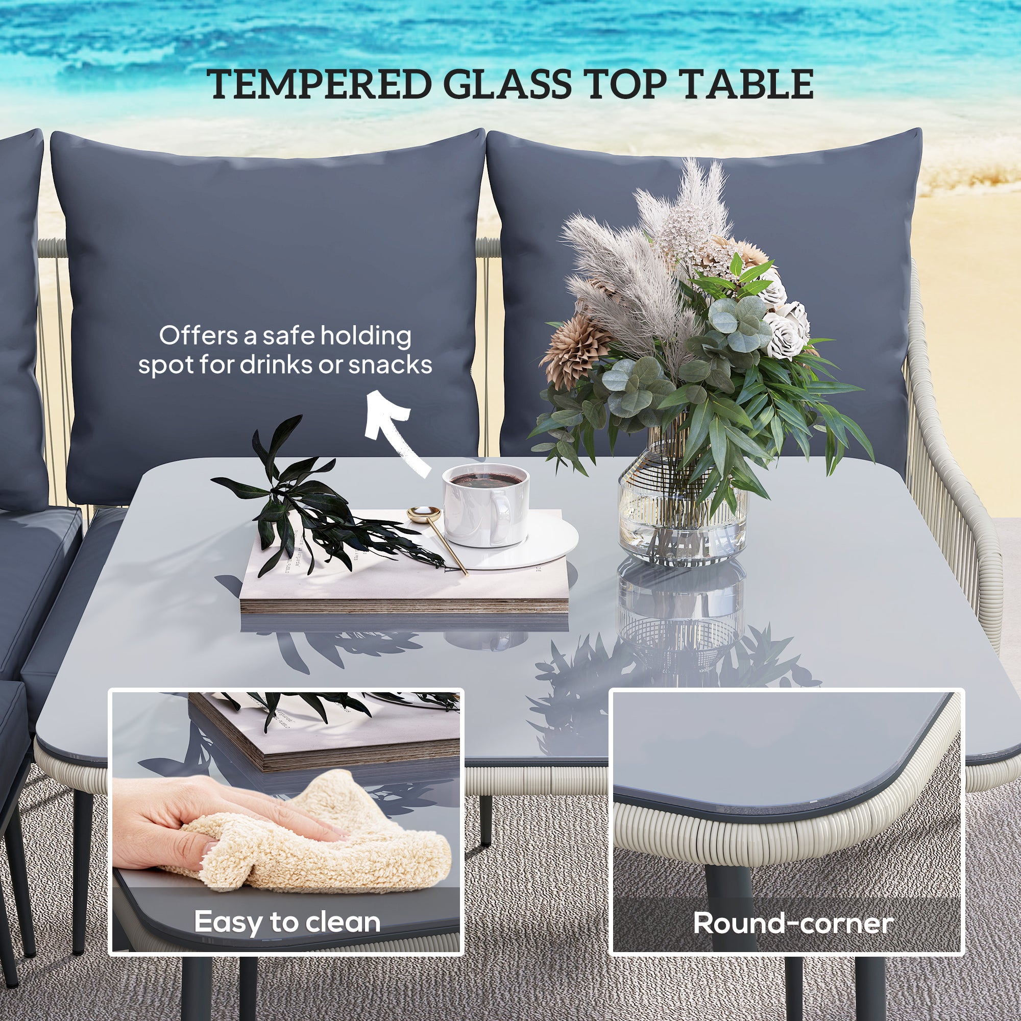 Outsunny Six-Piece Rattan Strong Garden Sofa Set - Grey