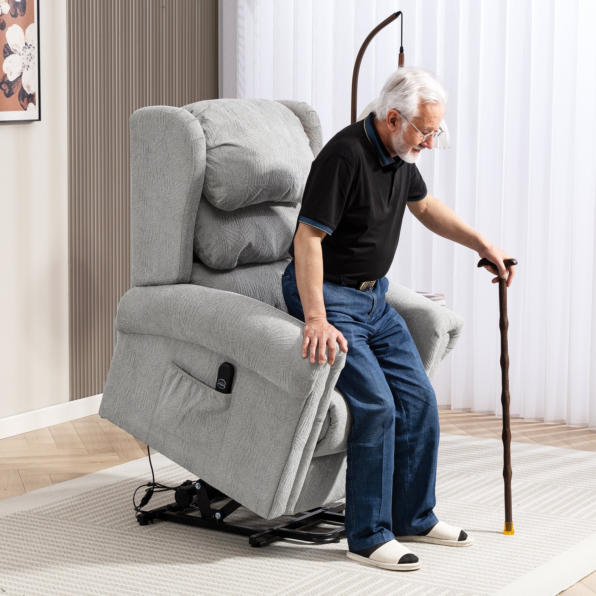 HOMCOM Velvet-Feel Electric Riser Recliner Chair - Grey